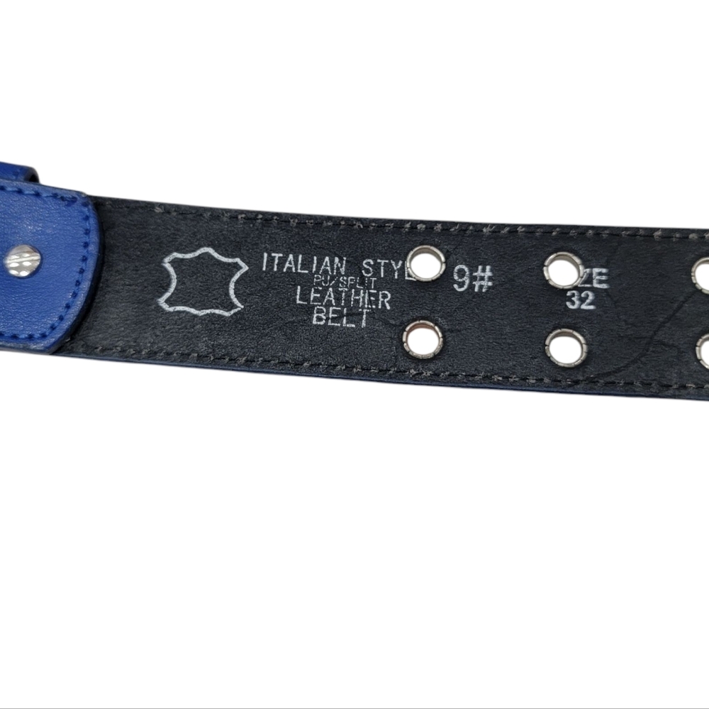 Edgy Bright Blue Double Grommet Belt Unisex Punk Metal 80’s 90’s Size 32 - Picture 11 of 13